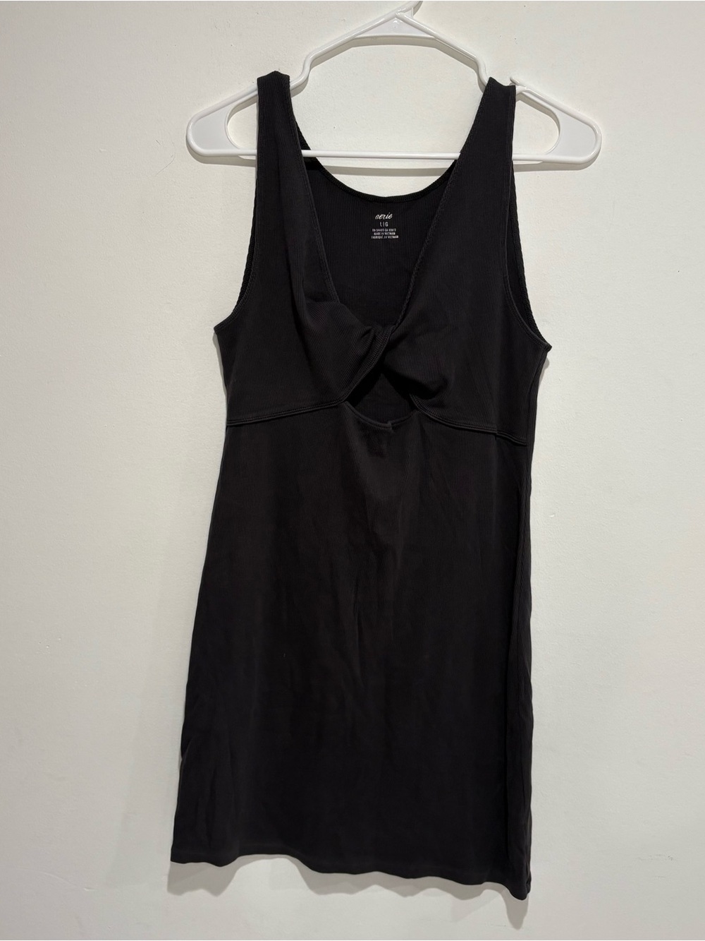 Aerie Ribbed Bodycon Mini Dress Small S Dark Gray Keyhole Cutout Casual